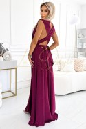 Elegancka długa suknia wiązana na wiele sposobów BORDOWA z brokatem