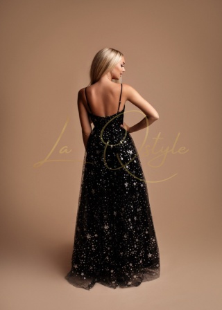 ALEX długa połyskująca sukienka wieczorowa, księżniczka CZARNA