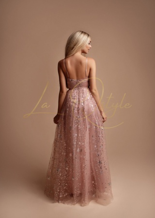 ALEX długa połyskująca sukienka wieczorowa, księżniczka PUDROWY RÓŻ