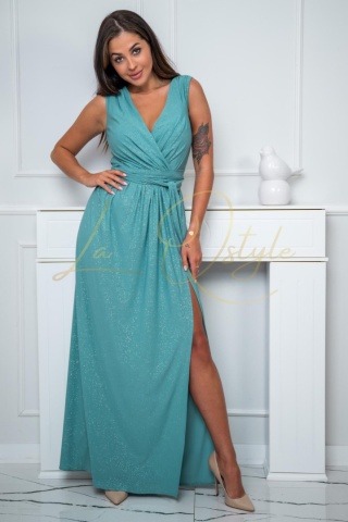 ATENA maxi brokatowa sukienka na szerokich ramiączkach MIĘTOWA