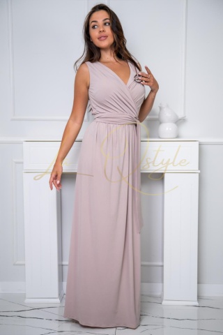 ATENA maxi sukienka na szerokich ramiączkach BEŻOWA