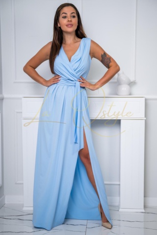 ATENA maxi sukienka na szerokich ramiączkach BŁĘKITNA