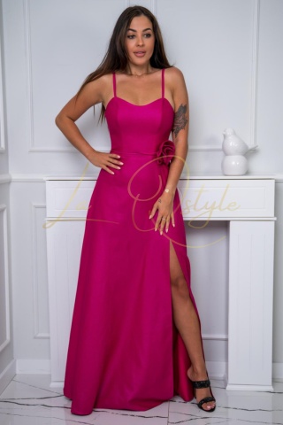 LILIANA błyszcząca sukienka z gorsetem i ozdobnym kwiatem FUKSJA