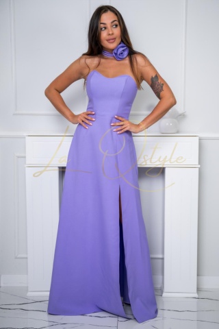 LILIANA gładka sukienka z gorsetem i ozdobnym kwiatem LILA