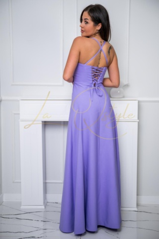 LILIANA gładka sukienka z gorsetem i ozdobnym kwiatem LILA