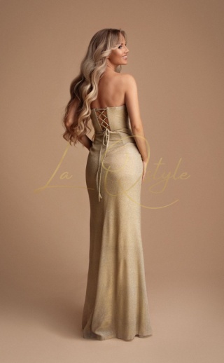 LYNA dopasowana błyszcząca sukienka z rozcięciem i gorsetem ZŁOTA