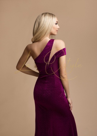 MARIE dopasowana błyszcząca sukienka na jedno ramię FUKSJA