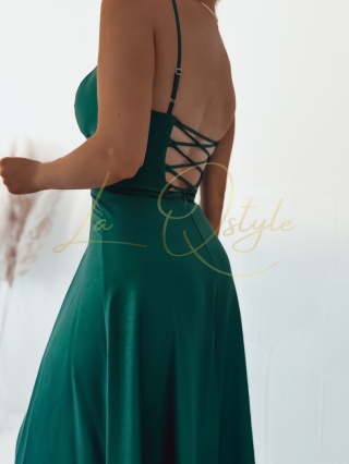 WENDY błyszcząca sukienka z wiązaniem na plecach BUTELKOWA ZIELEŃ