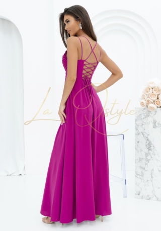 VALERIA sukienka gładka z wiązaniem na plecach MAGENTA