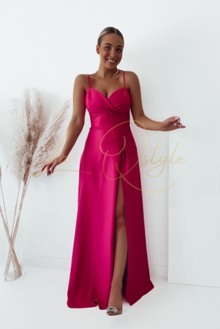 WENDY błyszcząca sukienka z wiązaniem na plecach FUKSJA