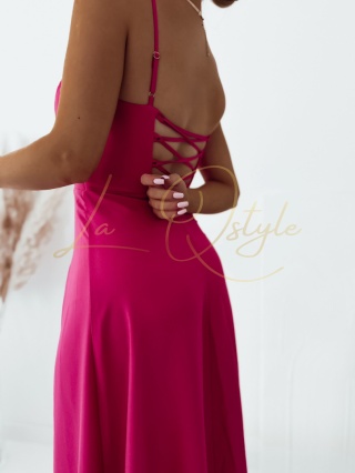 WENDY błyszcząca sukienka z wiązaniem na plecach FUKSJA