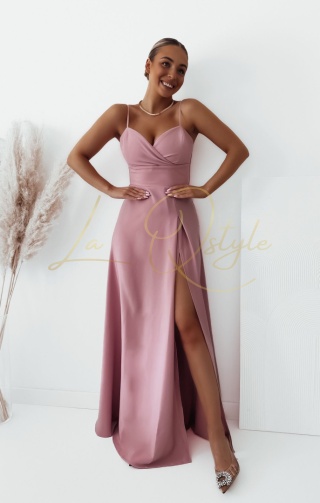 WENDY błyszcząca sukienka z wiązaniem na plecach PUDROWY RÓŻ