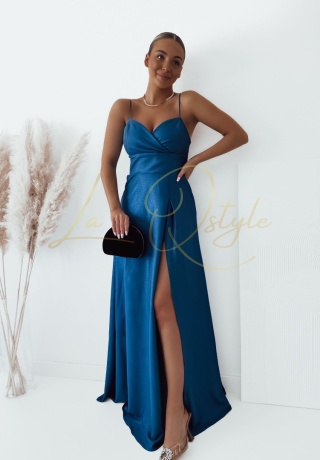 WENDY błyszcząca sukienka z wiązaniem na plecach NIEBIESKA