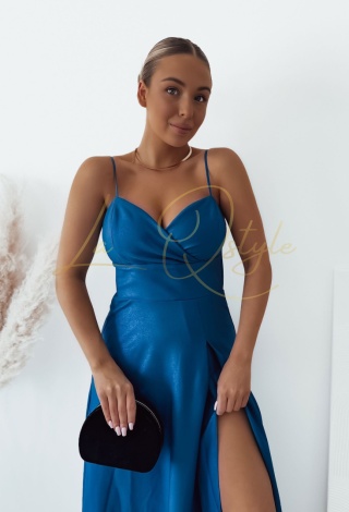 WENDY błyszcząca sukienka z wiązaniem na plecach NIEBIESKA