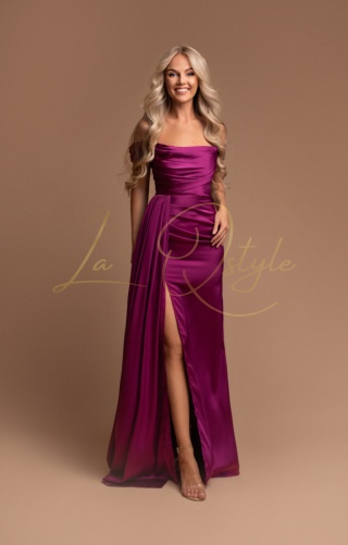 SOFIA satynowa sukienka z gorsetem, trenem i opadającymi ramiączkami BISKUPI