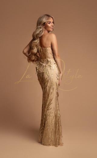 MEGGY dopasowana brokatowa sukienka z tiulem na jedno ramię ZŁOTA