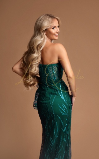 MEGGY dopasowana brokatowa sukienka z tiulem na jedno ramię BUTELKOWA ZIELEŃ