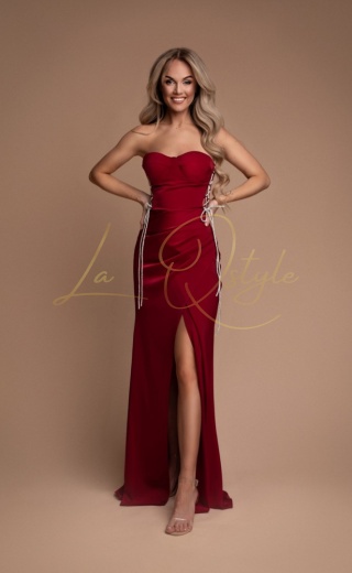 LUDIVINE dopasowana sukienka z gorsetem i ozdobnym wiązaniem CZERWONA