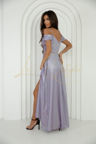 VALENTINA sukienka brokatowa z hiszpańskim dekoltem JASNY FIOLET