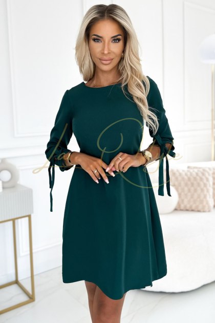 ALICE Trapezowa sukienka z kokardkami ZIELEŃ BUTELKOWA