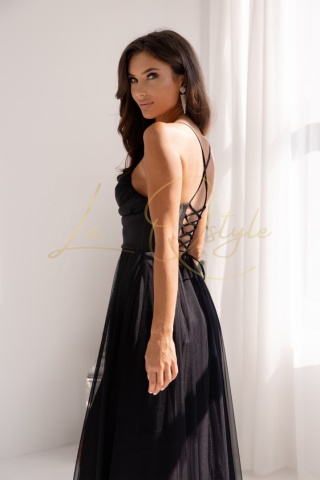 RUBI tiulowa sukienka brokatowa z wiązaniem na plecach CZARNA