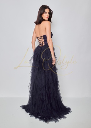 ELEONORA sukienka tiulowa z gorsetem i rozcięciem księżniczka GRANATOWA