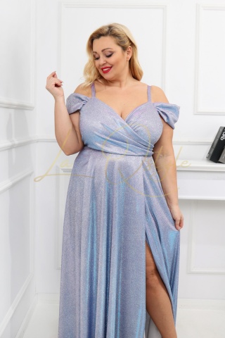 VALENTINA sukienka brokatowa z hiszpańskim dekoltem BŁĘKIT-RÓŻ PLUS