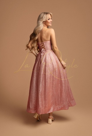 ASTRID tiulowa brokatowa sukienka midi z gorsetem RÓŻOWA