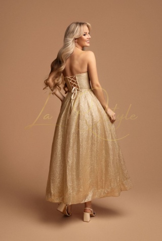 ASTRID tiulowa brokatowa sukienka midi z gorsetem ZŁOTA