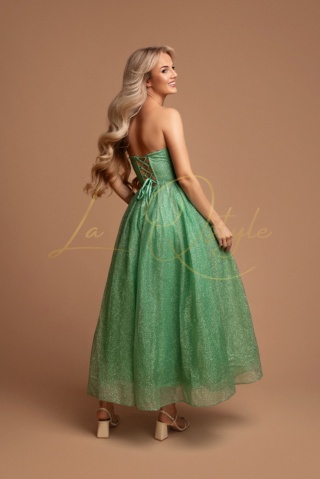 ASTRID tiulowa brokatowa sukienka midi z gorsetem ZIELEŃ