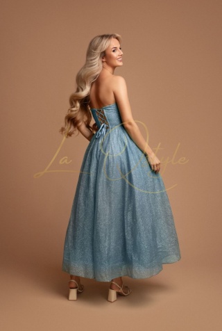 ASTRID tiulowa brokatowa sukienka midi z gorsetem ZIMNY NIEBIESKI