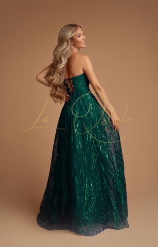 ELENA asymetryczna, brokatowa sukienka z tiulem i gorsetem księżniczka BUTELKOWA ZIELEŃ