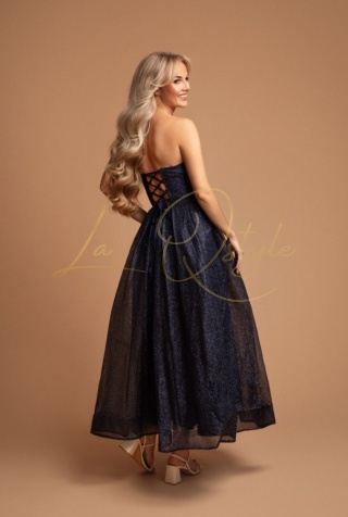 ASTRID tiulowa brokatowa sukienka midi z gorsetem GRANATOWA