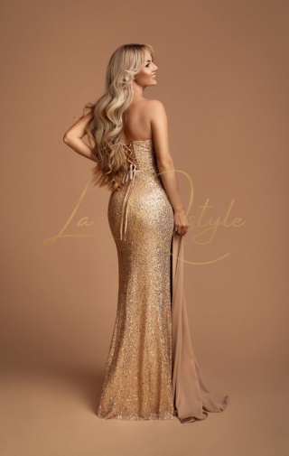 SUZIE dopasowana cekinowa sukienka z gorsetem i trenem ZŁOTA