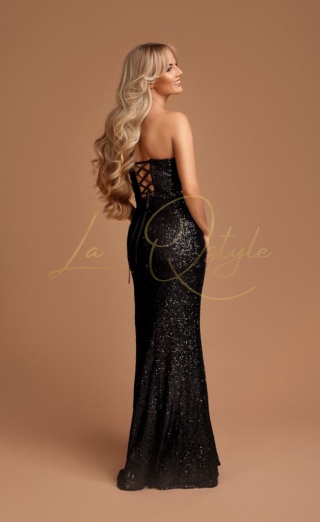 KARINA cekinowa sukienka rybka z rozcięciem i gorsetem CZARNA