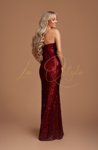 URSULE cekinowa sukienka rybka z gorsetem BORDOWA