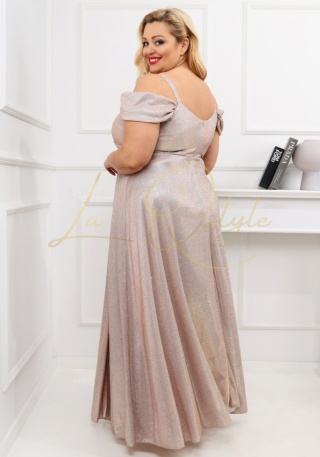 VALENTINA sukienka brokatowa z hiszpańskim dekoltem ZŁOTA PLUS