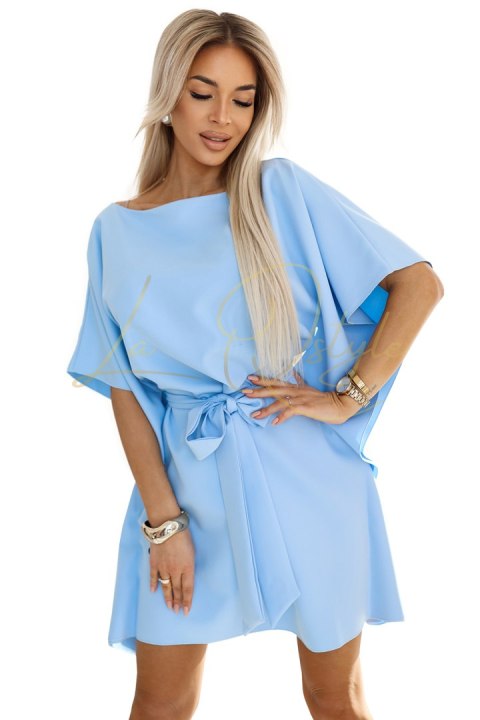 Sukienka motyl z wiązaniem w pasie pastelowy BŁĘKIT