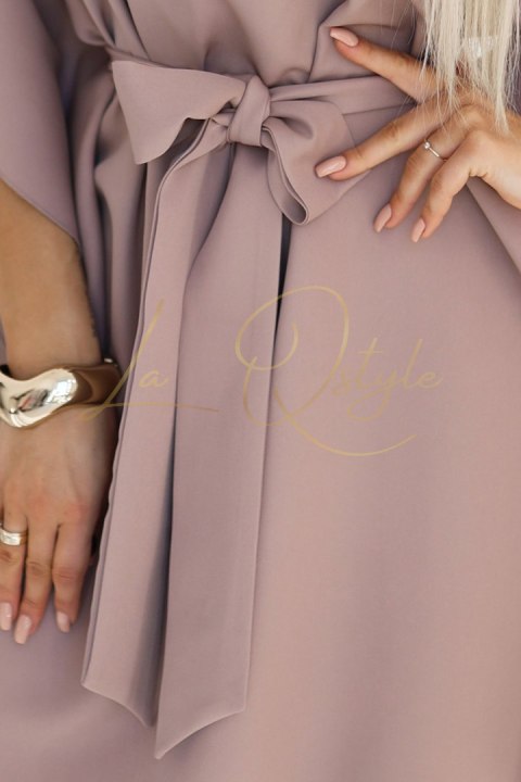 Sukienka motyl z wiązaniem w pasie MOCHA MOUSSE