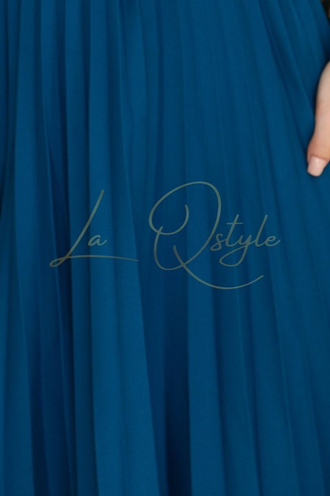 Klasyczna plisowana sukienka z krótkim rękawkiem i paskiem MORSKI