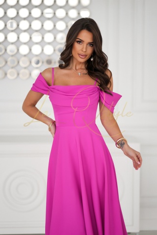 FLORFI sukienka midi z hiszpańskim dekoltem FUKSJA