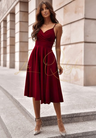 TIFANI sukienka midi z kopertowym dekoltem 7/8 BORDOWA