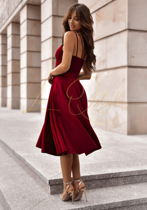 Sukienka midi z kopertowym dekoltem 7/8 BORDOWA