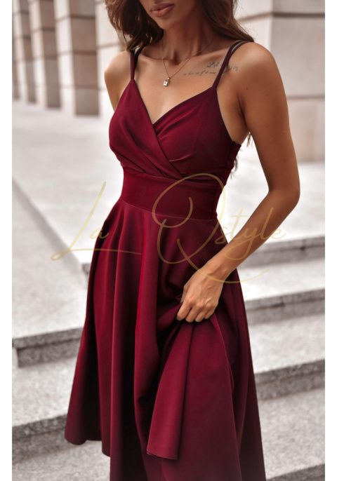 Sukienka midi z kopertowym dekoltem 7/8 BORDOWA