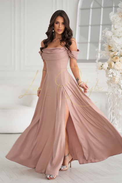 ASHANTI długa błyszcząca sukienka w stylu hiszpańskim CAMEL