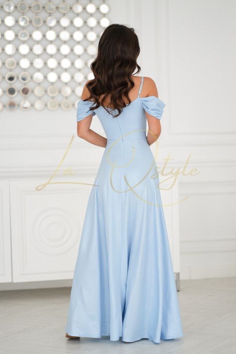 Długa błyszcząca sukienka w stylu hiszpańskim BŁĘKITNA