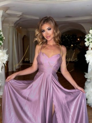 GINNA błyszcząca satynowa sukienka z gorsetem PUDROWY RÓŻ