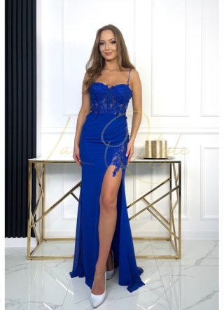 VERA dopasowana długa sukienka z koronką CHABROWA