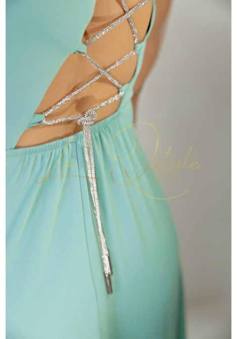 Gładka sukienka z ozdobnym wiązaniem na plecach SZAŁWIOWA