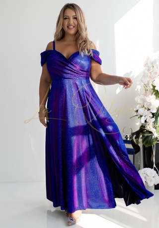 VALENTINA sukienka brokatowa z hiszpańskim dekoltem CHABER -AMARANT PLUS